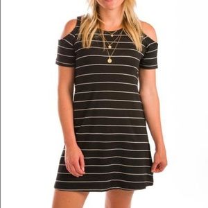 Meet Me In Paris Striped Cold Shoulder Dress
